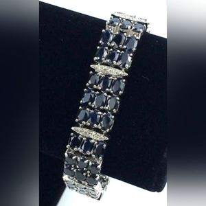 Stunning Sterling Silver 3-RowSapphire Bracelet